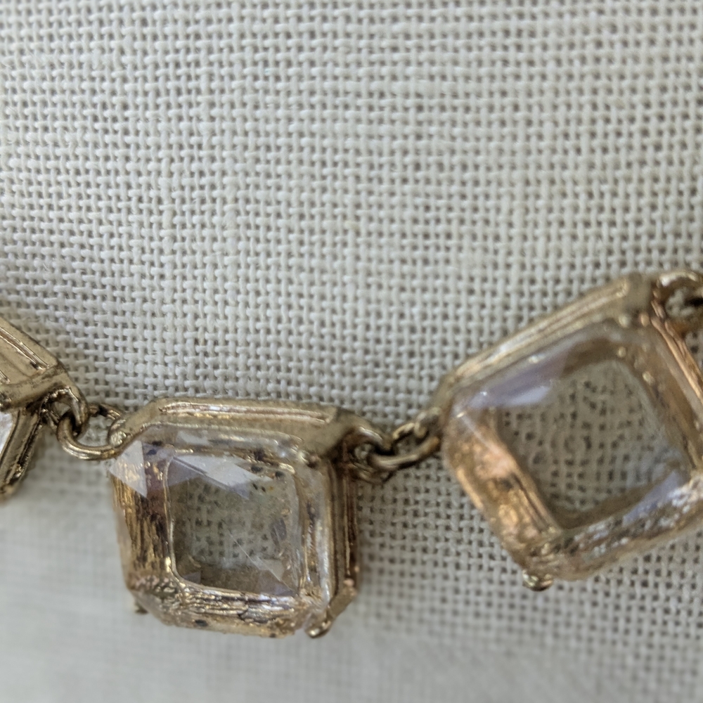 2 Vintage Gold Tone Layered Necklaces Champagne Glass Crystal Square Link Set - Picture 11 of 12